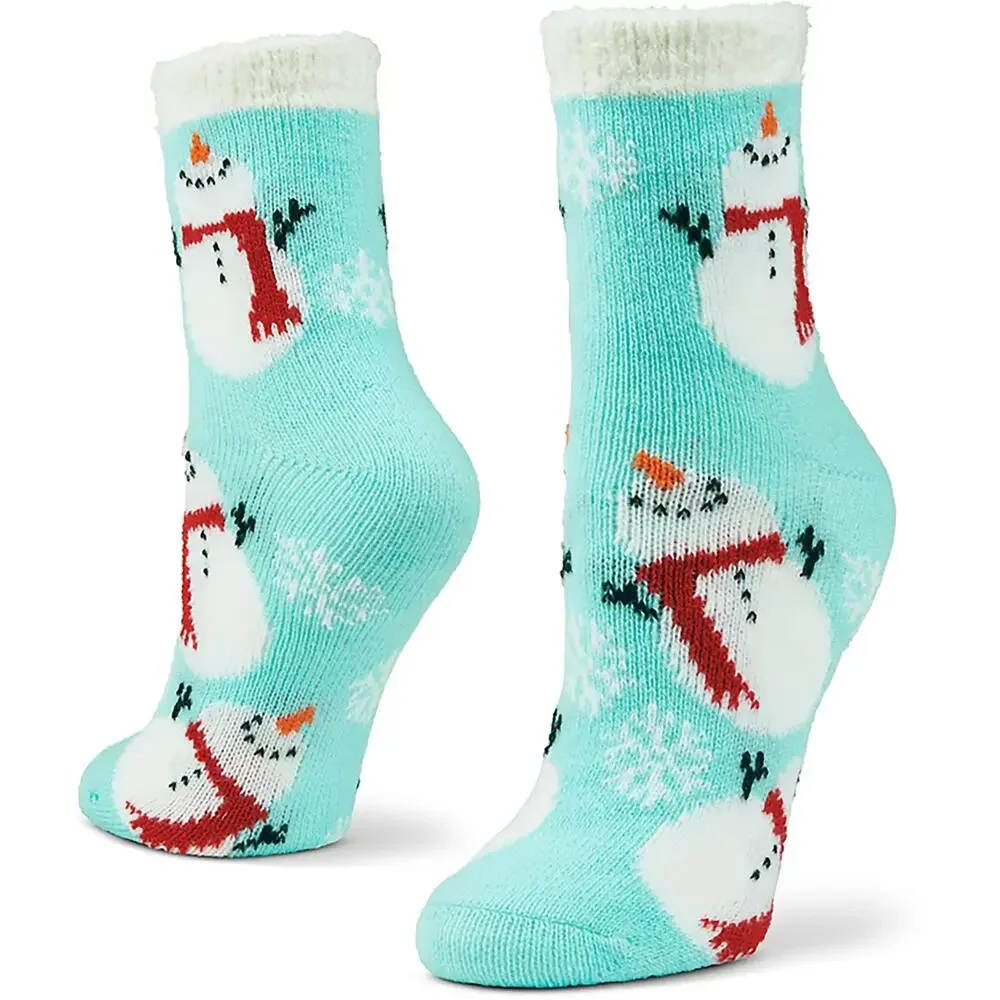 Magellan Outdoors Lodge Crew Socks Blue Snowman Aloe Infused Lined Medium 6-10